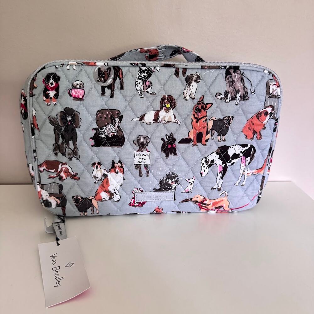 Vera Bradley Large Blush and Brush Makeup Case Dog Show Print Toiletry Bag